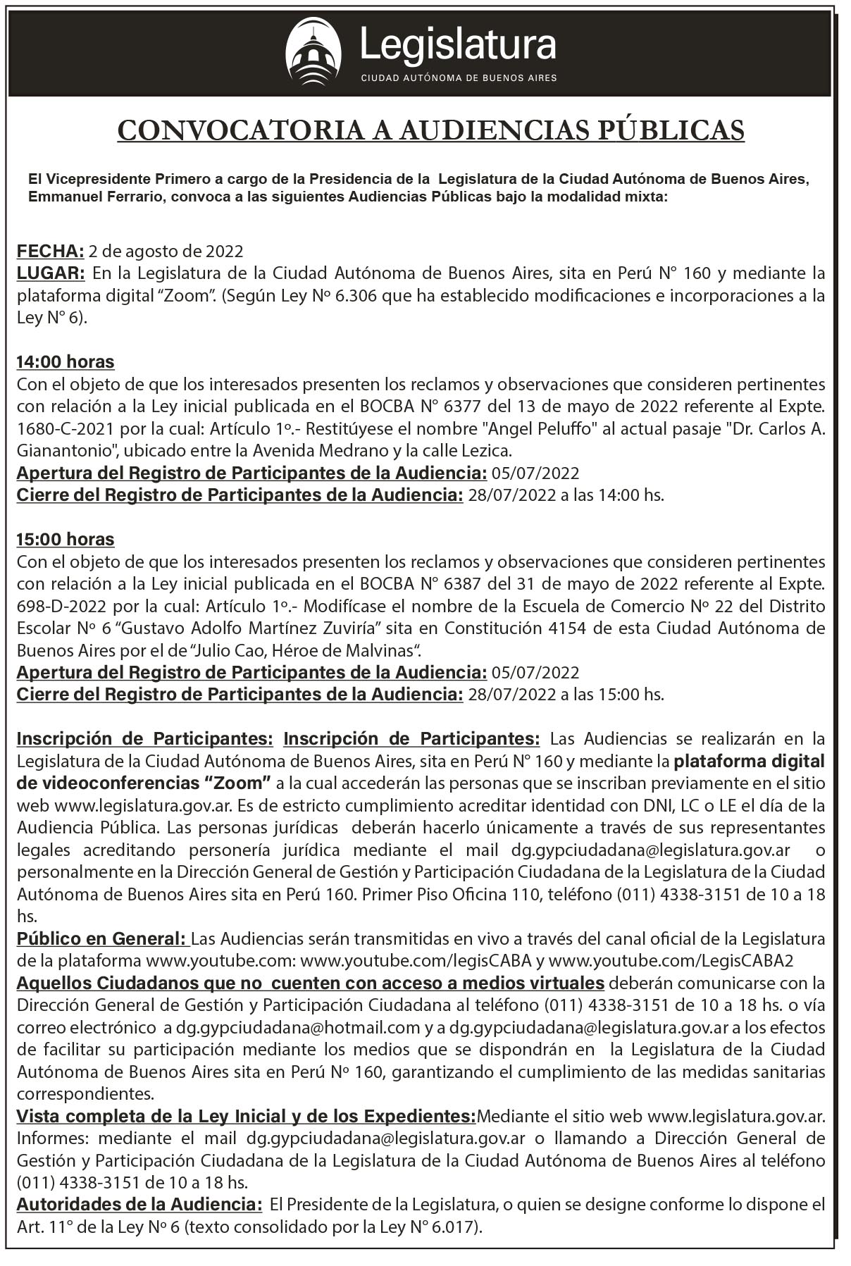 Audiencia Pública del día 02 de agosto de 2022 -14.00 Horas