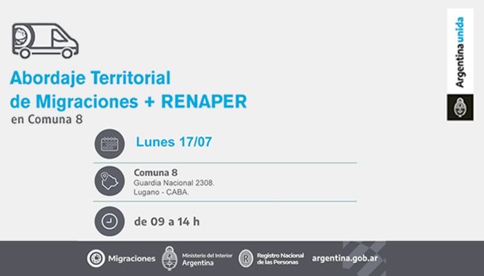 La Dirección Nacional de Migraciones realizará un operativo de documentación en la Comuna 8